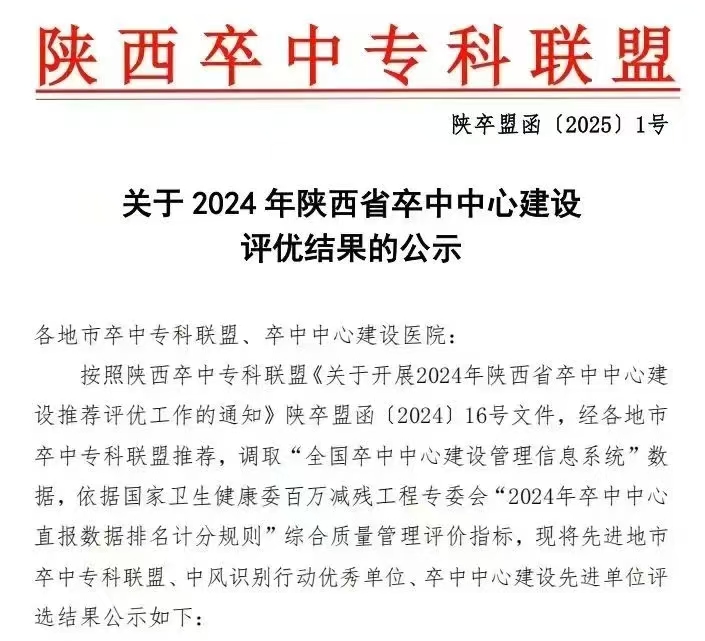 【医院动态】汉阴县人民医院荣获2024年度先进卒中中心建设医院