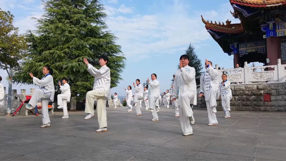 汉阴百余名太极爱好者齐聚龙岗阁 共庆首个国际太极拳日